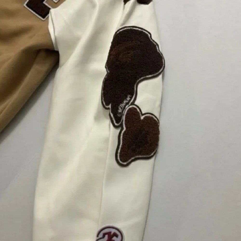 A BATHING APE BAPE MULTI MOTIF VARSITY JACKET BEIGE SIZE XXL (NWT) - Picture 3 of 10